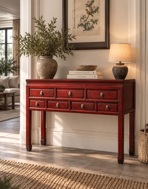 BH-048 semiantikt sideboard/skrivbord röd